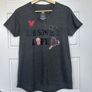 Disney Parks Disney Life Snacks Graphic V-Neck T-Shirt Gray Size Small